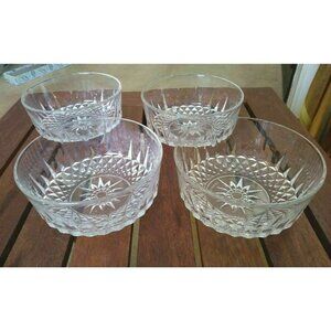 Set of 4 bowls salad dessert Cut glass Arcoroc MADE IN USA Star Burst pattern
